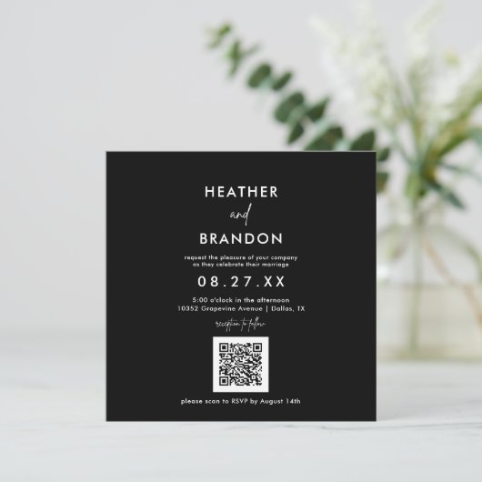 Invitation du Carré Mariage de code QR noir (Debout devant)