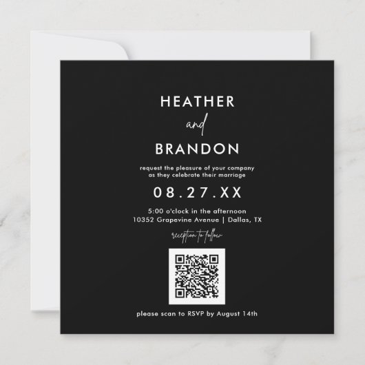 Invitation du Carré Mariage de code QR noir (Devant)