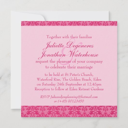 Invitation du carré mariage d'éléphant damassé ros (Dos)