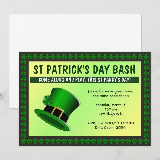Invitation du Casquette de la Saint Patrick (Devant / Derrière)