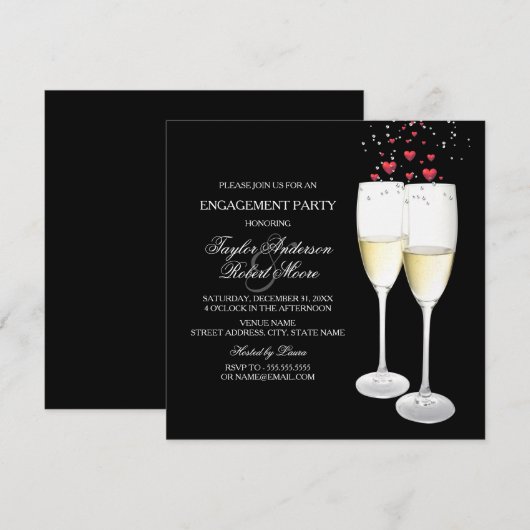 Invitation du Champagne & Heart Engagement Party (Devant / Derrière)