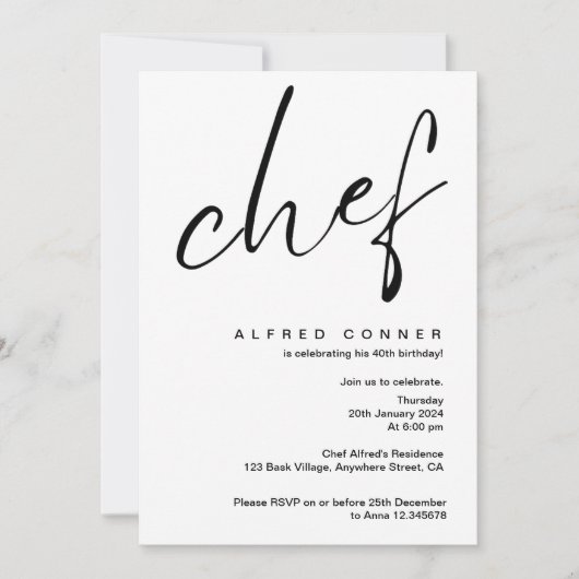 Invitation du chef culinaire Invitation d'annivers (Devant)