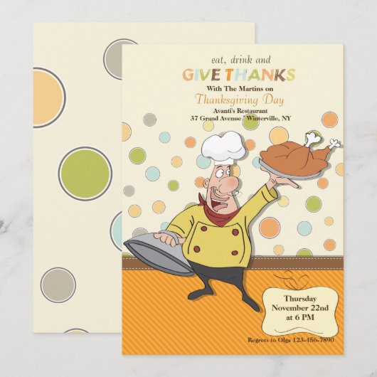 Invitation Du Chef Du Dîner De Thanksgiving (Devant / Derrière)
