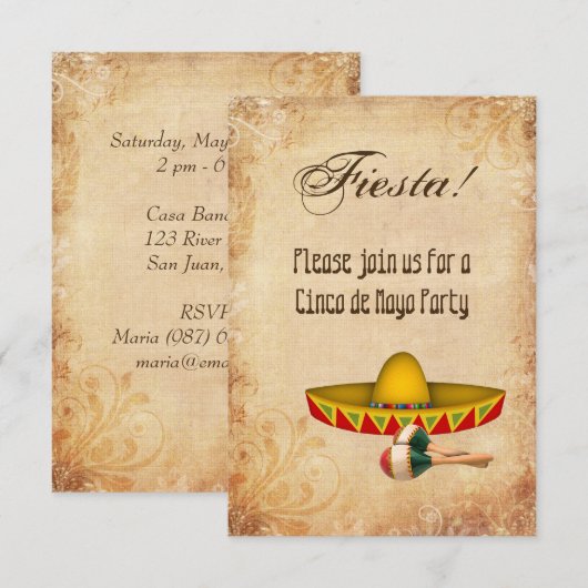 Invitation du Cinco de Mayo Party (Devant / Derrière)