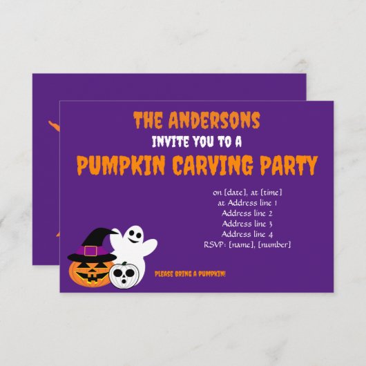 Invitation du citrouille Carving Party (Devant / Derrière)