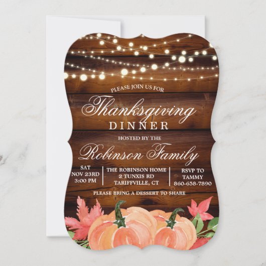 Invitation du Citrouille de l'automne rustique de  (Devant)