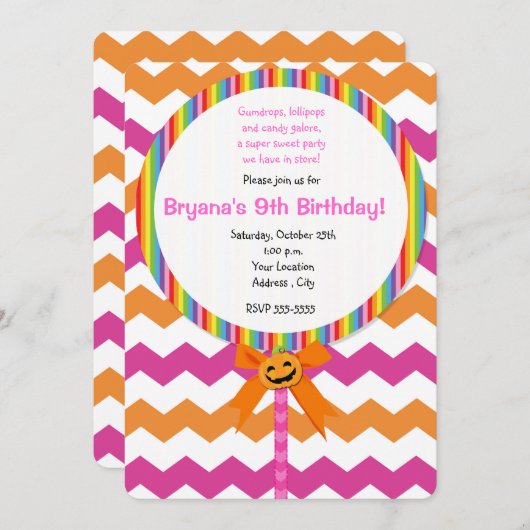Invitation du Citrouille d'Halloween Pink Chevron  (Devant / Derrière)