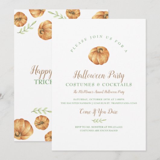 Invitation du citrouille Halloween Party (Devant / Derrière)