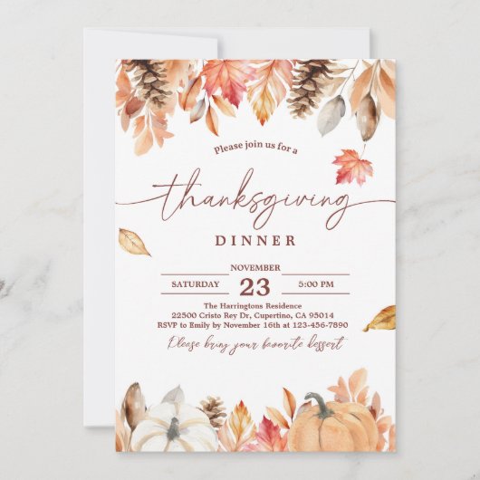 Invitation du Citrouille Rustic Thanksgiving Dîner (Devant)