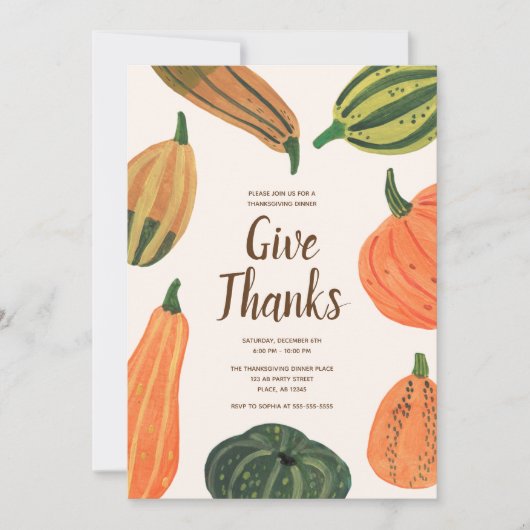 Invitation du Citrouille Rustic Thanksgiving Dîner (Devant)