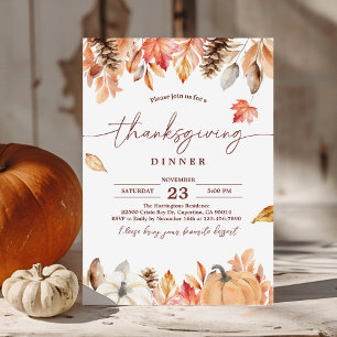Invitation du Citrouille Rustic Thanksgiving Dîner