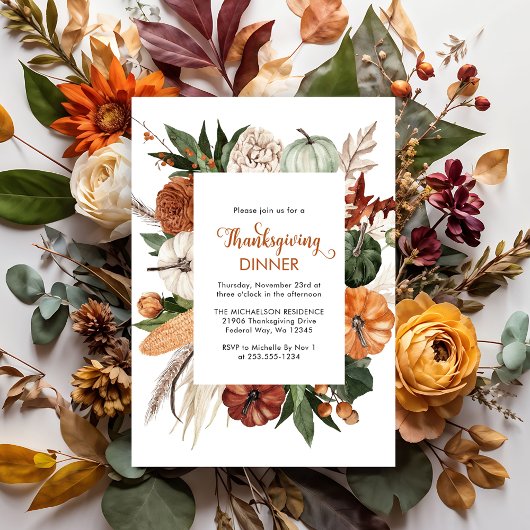 Invitation du Citrouille Rustic Thanksgiving Dîner