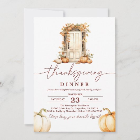 Invitation du Citrouille Rustic Thanksgiving Dîner (Devant)