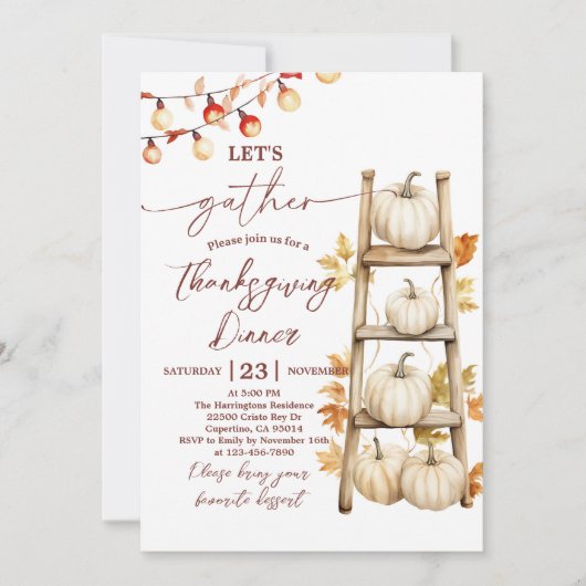 Invitation du Citrouille Rustic Thanksgiving Dîner (Devant)