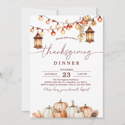 Invitation du Citrouille Rustic Thanksgiving Dîner (Devant)