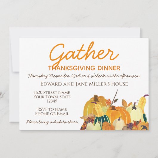 Invitation du citrouille Thanksgiving (Devant)