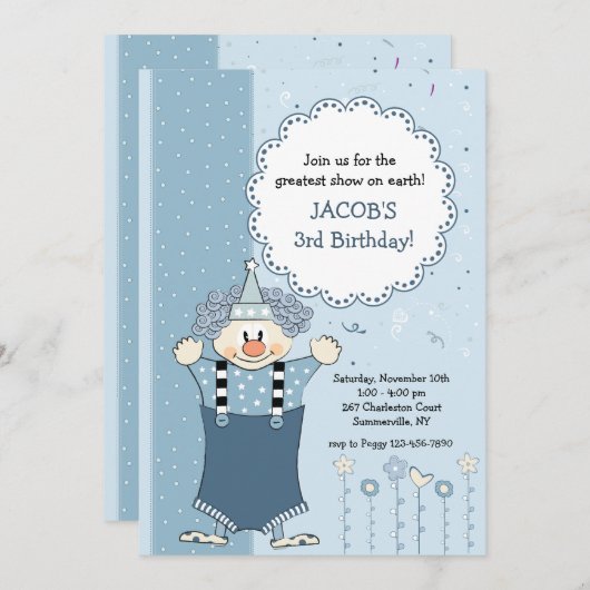 Invitation du clown bleu (Devant / Derrière)