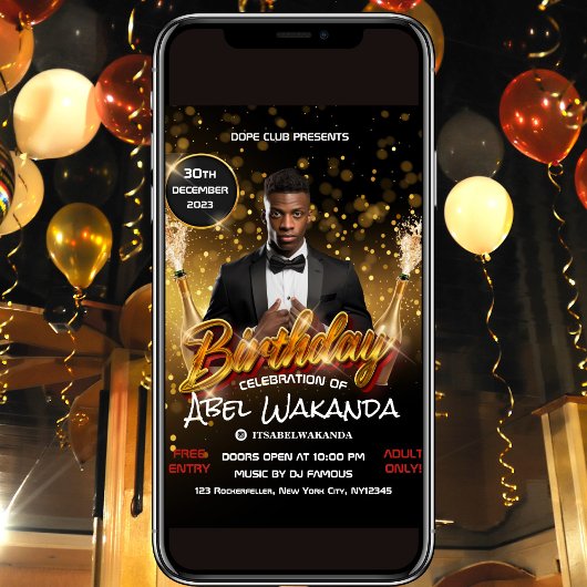 Invitation du club d'anniversaire Black and Gold