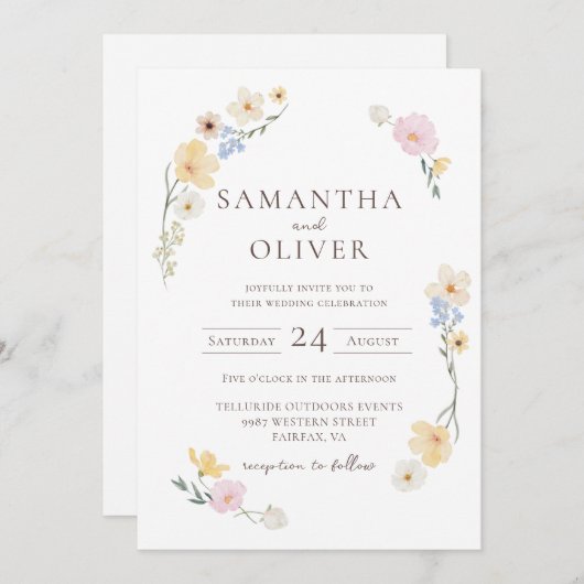 Invitation du code QR du Mariage d'aquarelle flora (Devant / Derrière)