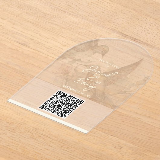 Invitation du code QR du Mariage de colibri (Poser)