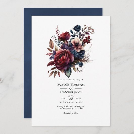 Invitation du code QR du Mariage Floral de la Bour (Devant / Derrière)