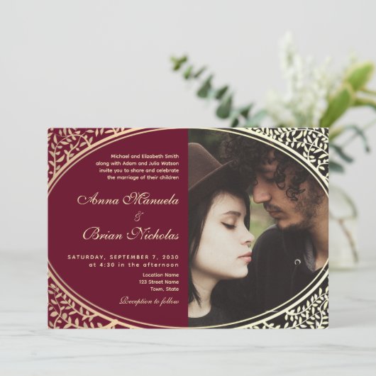 Invitation du code QR Mariage de Bourgogne élégant (Debout devant)