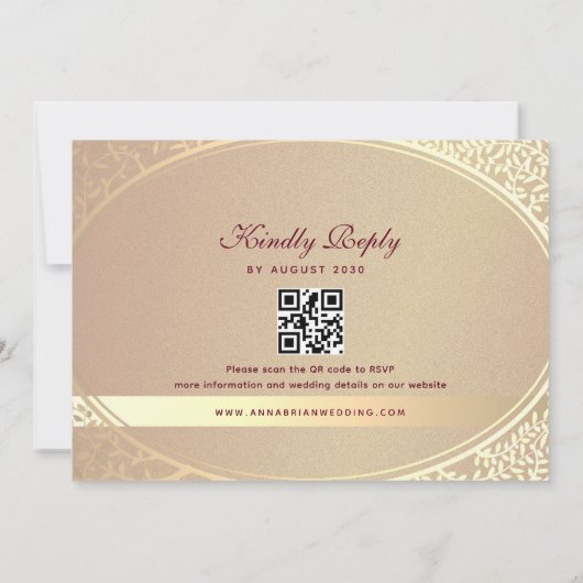 Invitation du code QR Mariage de Bourgogne élégant (Dos)