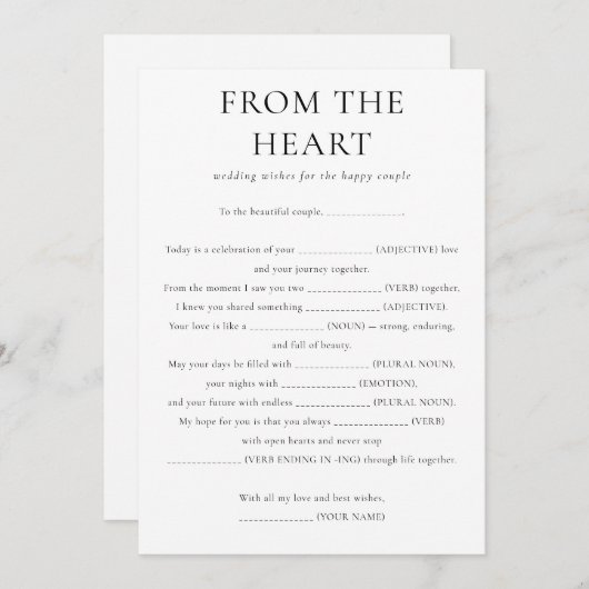 Invitation Du coeur veut à couple Mariage Game Card