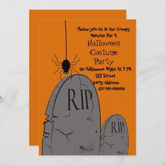 Invitation du costume d'Halloween (Devant / Derrière)