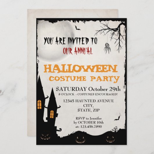 Invitation du Costume d'Halloween (Devant / Derrière)