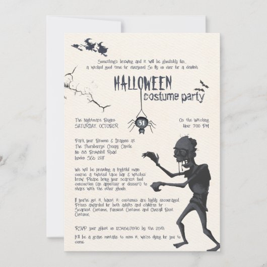 Invitation du Costume d'Halloween (Devant)