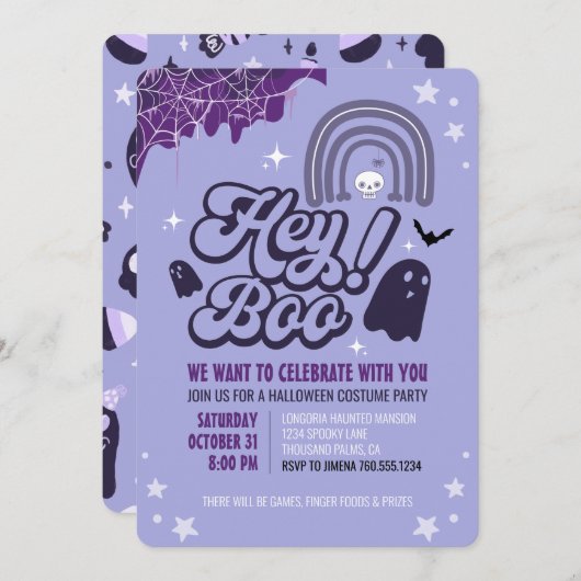 Invitation du costume d'Halloween violet (Devant / Derrière)