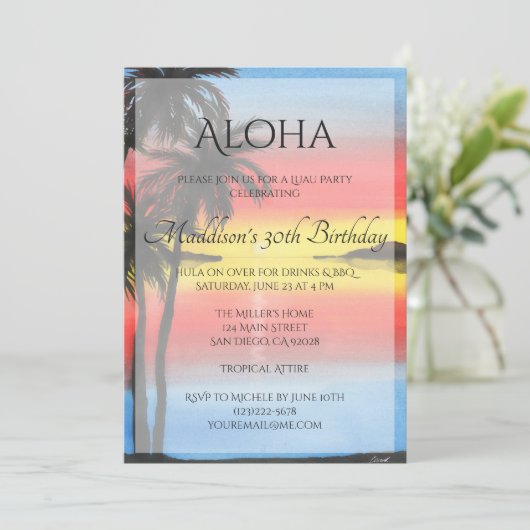 Invitation du coucher de soleil tropical Luau (Debout devant)