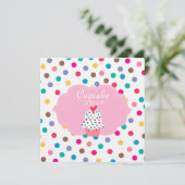 Invitation du Cupcake Party Pois roses (Debout devant)