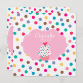 Invitation du Cupcake Party Pois roses (Devant / Derrière)