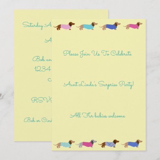 Invitation du Dachshund Party (Devant / Derrière)
