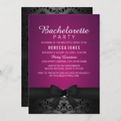 Invitation du Damask Black & Pink Bow Bachelorette (Devant / Derrière)