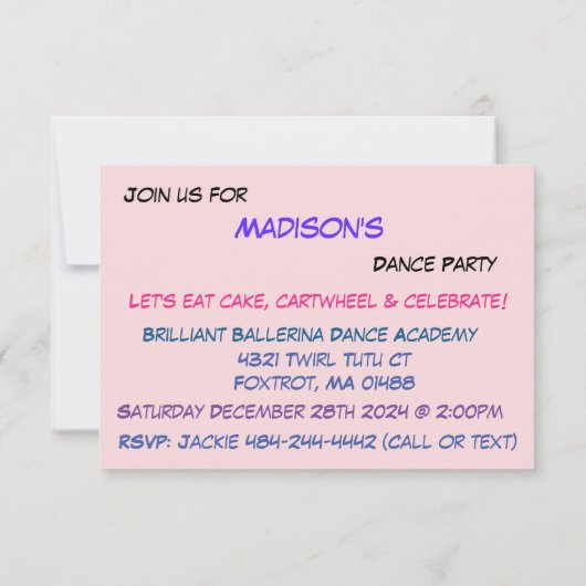 Invitation du Dance Party (Dos)