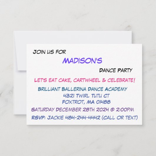 Invitation du Dance Party (Dos)