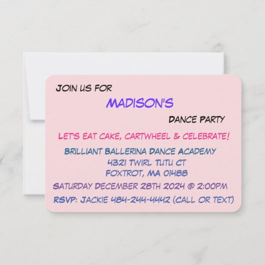 Invitation du Dance Party (Dos)