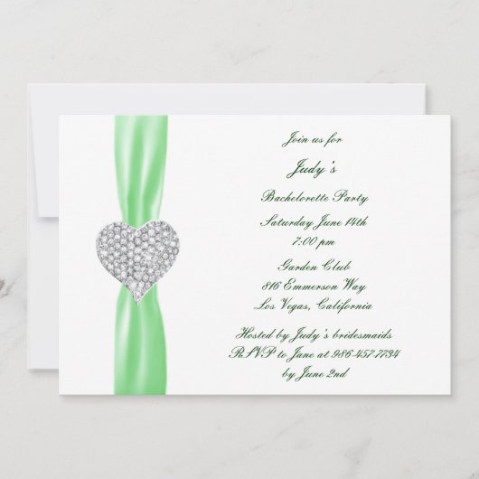 Invitation du Diamond Heart Green Bachelorette Par (Devant)