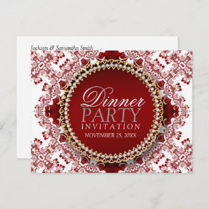 Invitation du dîner de dentelle fractale rouge et 