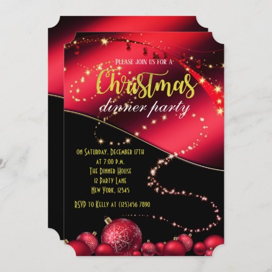 Invitation du dîner de Noël noir et rouge (Devant / Derrière)