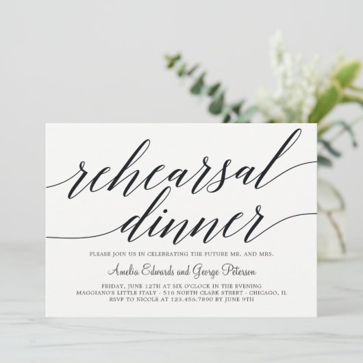 Invitation du dîner de répétition de script modern (Debout devant)