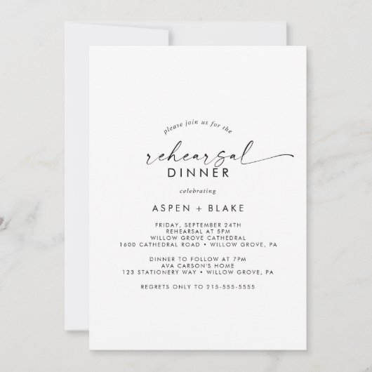 Invitation du dîner de répétition de script modern (Devant)