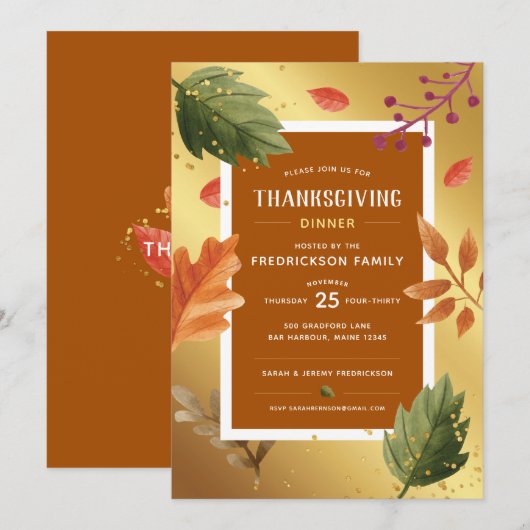 Invitation Du Dîner De Thanksgiving (Devant / Derrière)