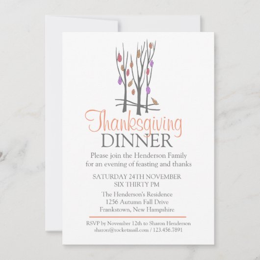 Invitation du dîner de Thanksgiving Tree Fall (Devant)