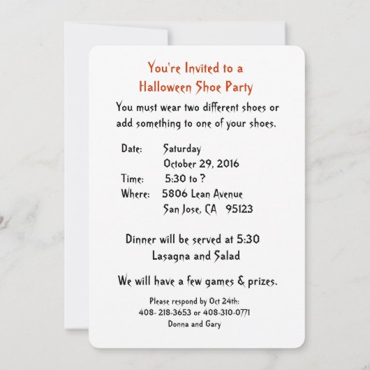 Invitation Du Dîner D'Halloween (Dos)