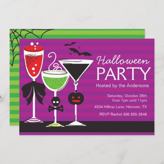 Invitation Du Dîner D'Halloween Martini (Devant / Derrière)