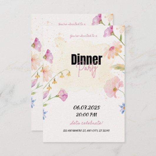 Invitation du Dîner Floral Pastel (Devant / Derrière)